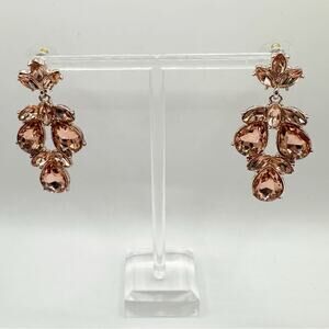 Lulus Chandelier Earrings Rose Gold Peach Rhinestones Crystal Cluster Signed